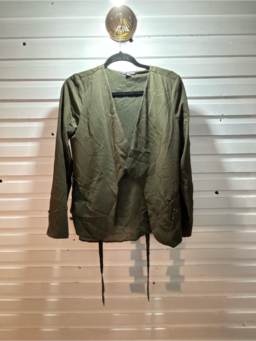 Olive Green Open-Front Lightweight Blazer Jacket